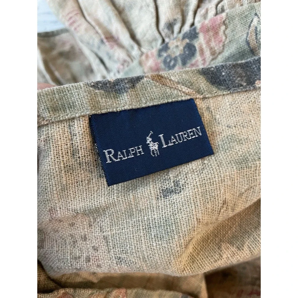 Vtg Pr Ralph‎ Lauren Isabella Stnd Pillow Sham Cotton Linen Ruffle Green Floral